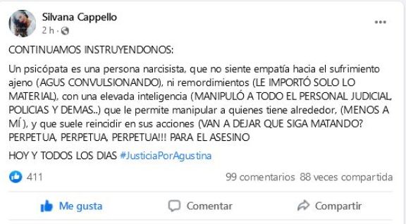 Mamá de Agustina Un psicópata no siente empatía hacia el sufrimiento