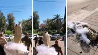 Video: el momento en que se les cae la Virgen de la Merced a los feligreses cuando iniciaba la procesión
