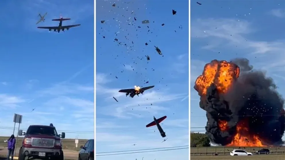 Video impresionante: chocaron dos aviones de la Segunda Guerra Mundial y hay 6 muertos 