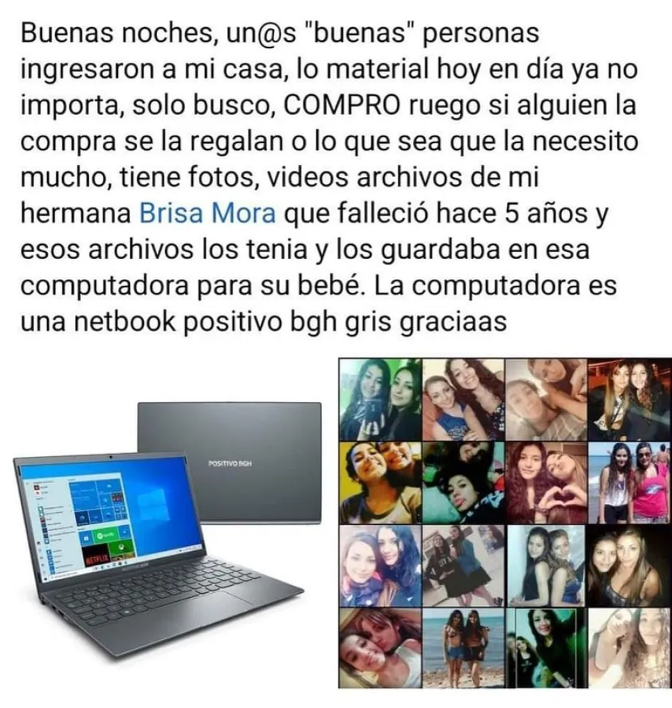 Le desvalijaron la casa y se llevaron la notebook donde tenía las fotos de su hermana fallecida 