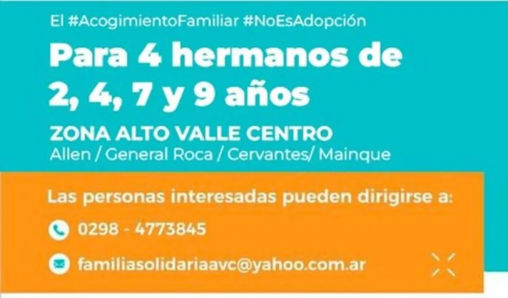 Cuatro hermanos buscan una familia solidaria que pueda acogerlos 